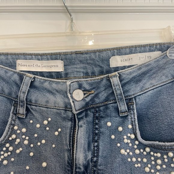 Anthro Pilcro and the Letterpress Script Pearl Accent Skinny Jeans - Picture 6 of 8